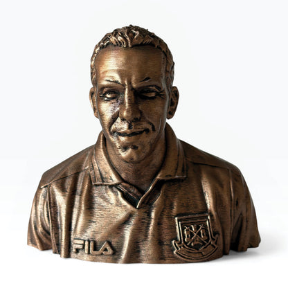 PDC-10 3D printed football bust in bronze finish, front view.
