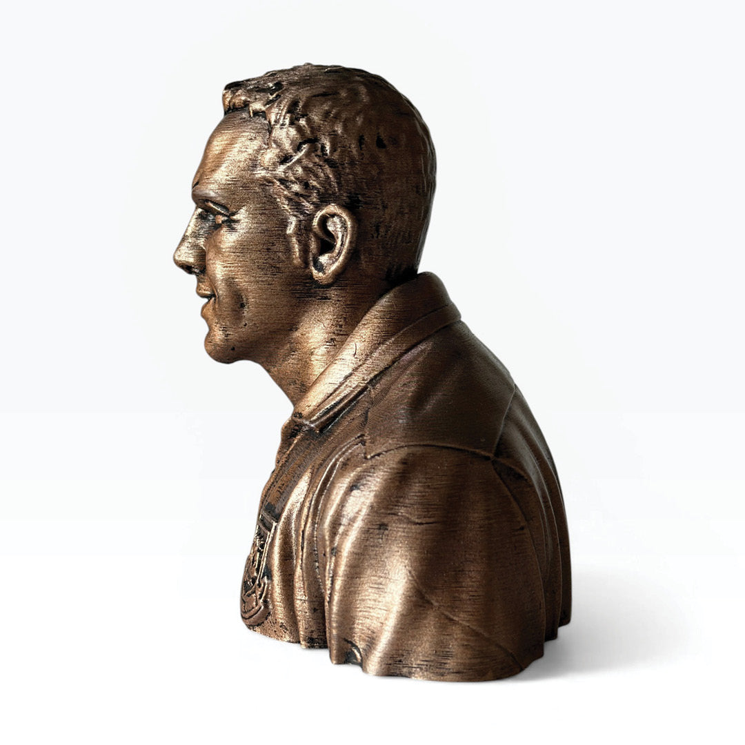 PDC-10 3D printed football bust, left profile view.