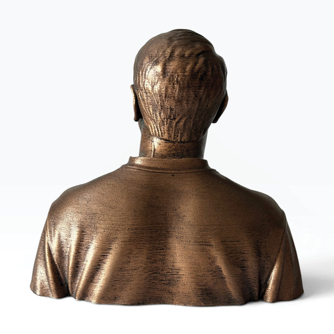 Rear view of bespoke personalised 3D printed football bust.